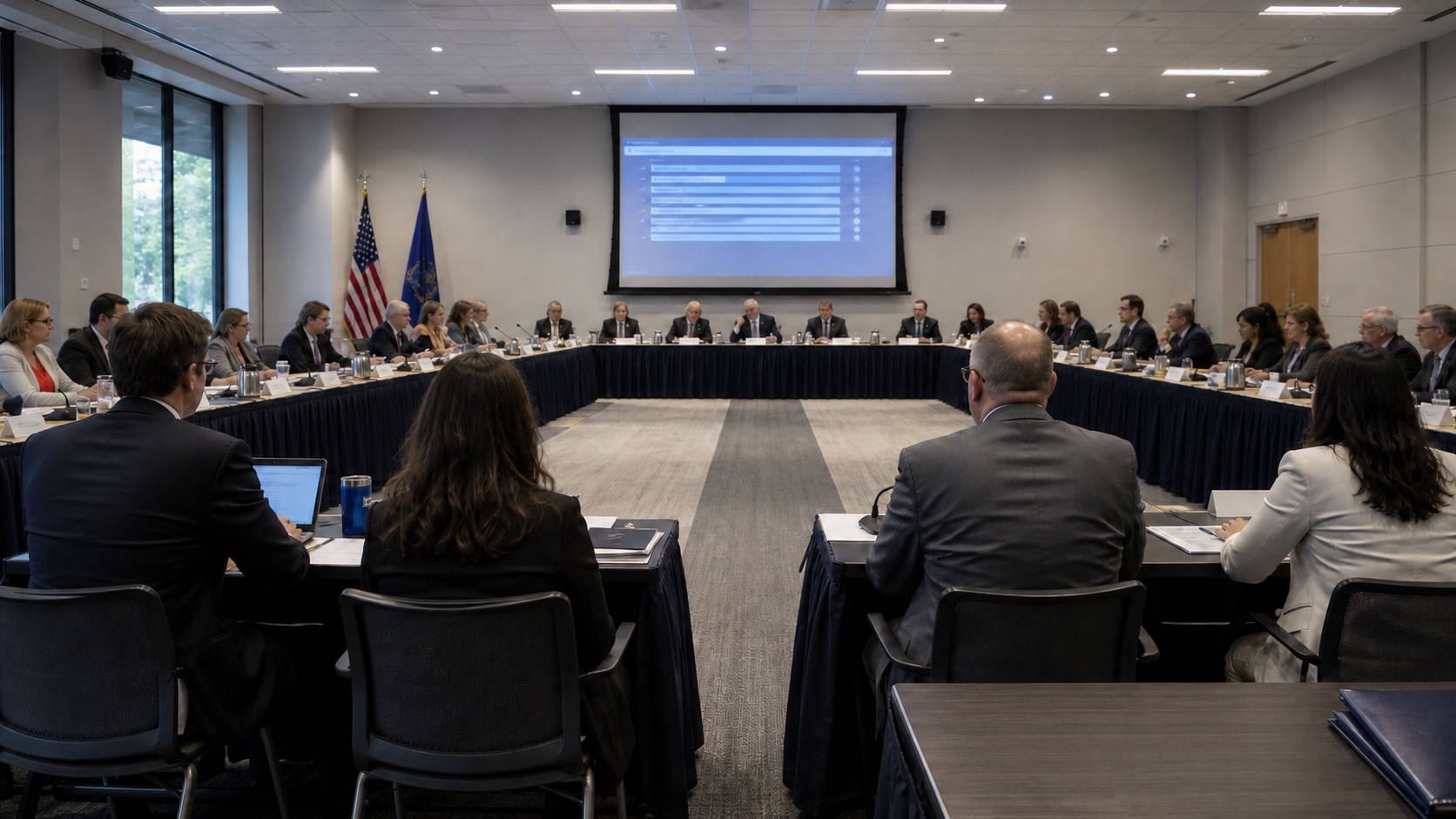 FDA advisory committee members seated around a U-shaped table during a public meeting